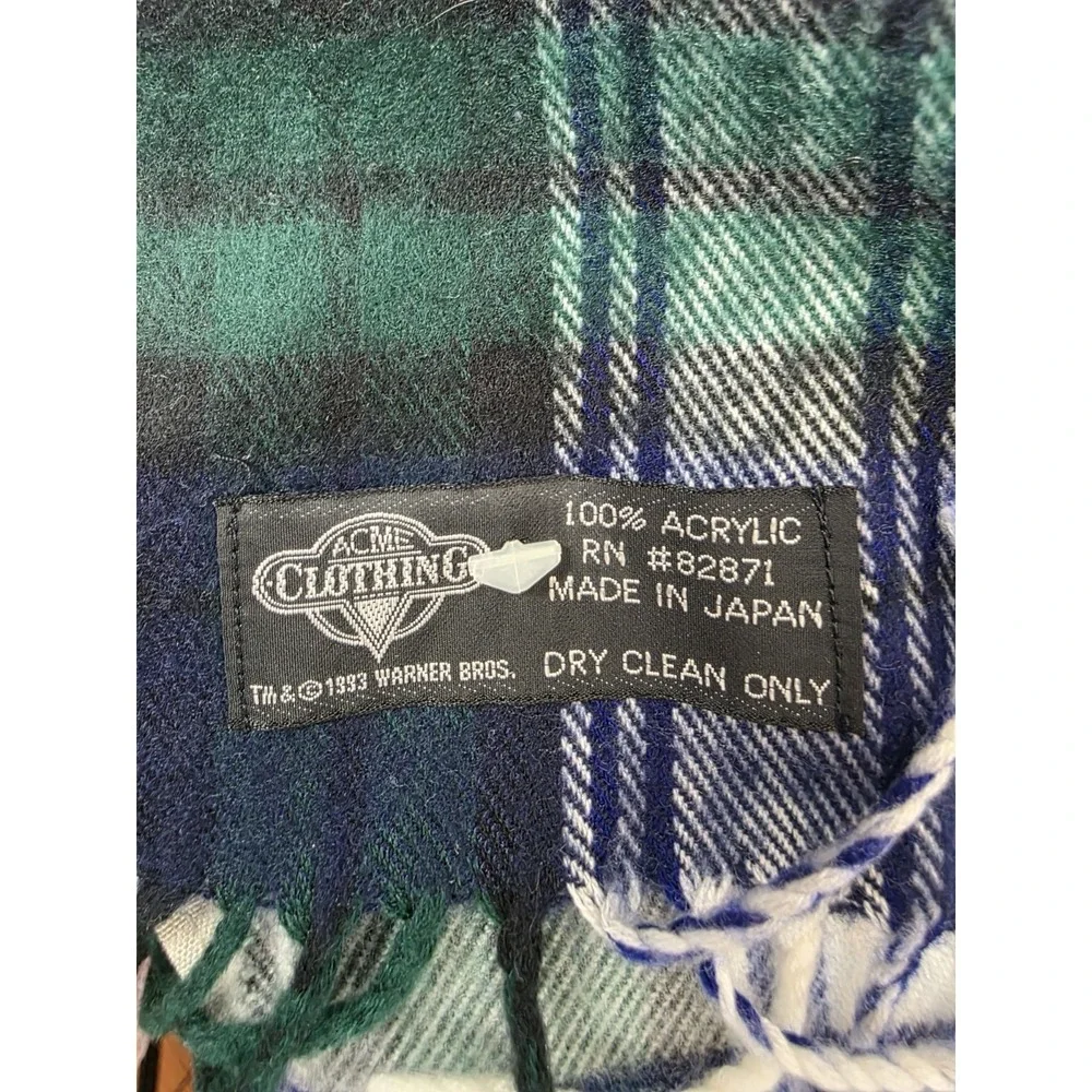 Vintage ACME Warner Bros Bugs Bunny Scarf 90s Plaid Green